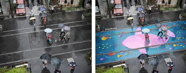 Quand la pluie transforme les rues en tableau coloré !