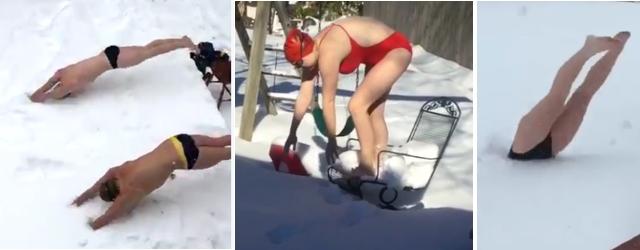 Prêt pour le #snowchallenge ? Le défi des nageurs américains qui plongent dans la neige