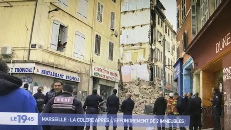 Les immeubles effondrés à Marseille, rue d'Aubagne, mardi 6 novembre au soir19756