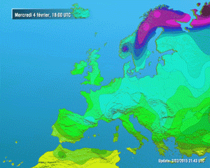 Carte satellite des températures du jeudi 05 février 2015